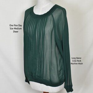 One Fine Day Top Blouse M SHEER Green Long Sleeve Crew Neck Machine Wash